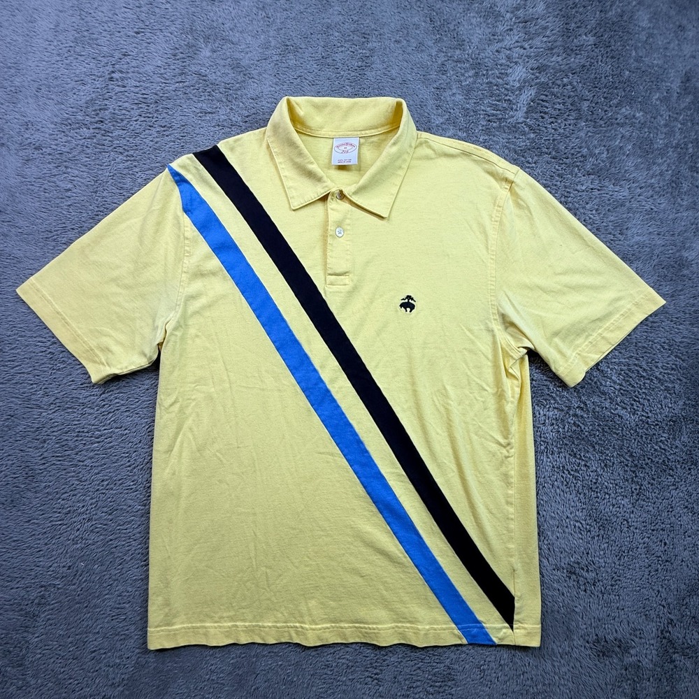 Brooks Brothers Yellow Polo Shirt Mens M 100% Cotton Soft Lightweight Striped